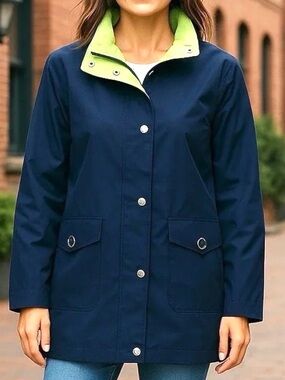 Mackintosh New England Sz 1X Hooded Rain Jacket Navy Green Collar Nautical Lined